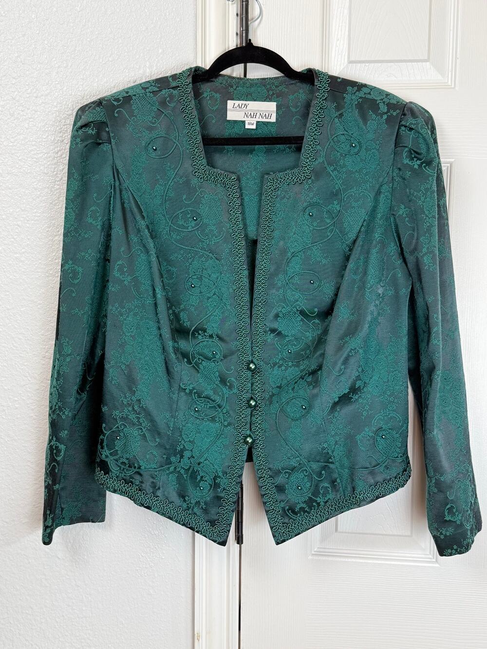 Vintage Lady Nah Nah Green Jacquard Beaded Evening Jacket  plus 18W